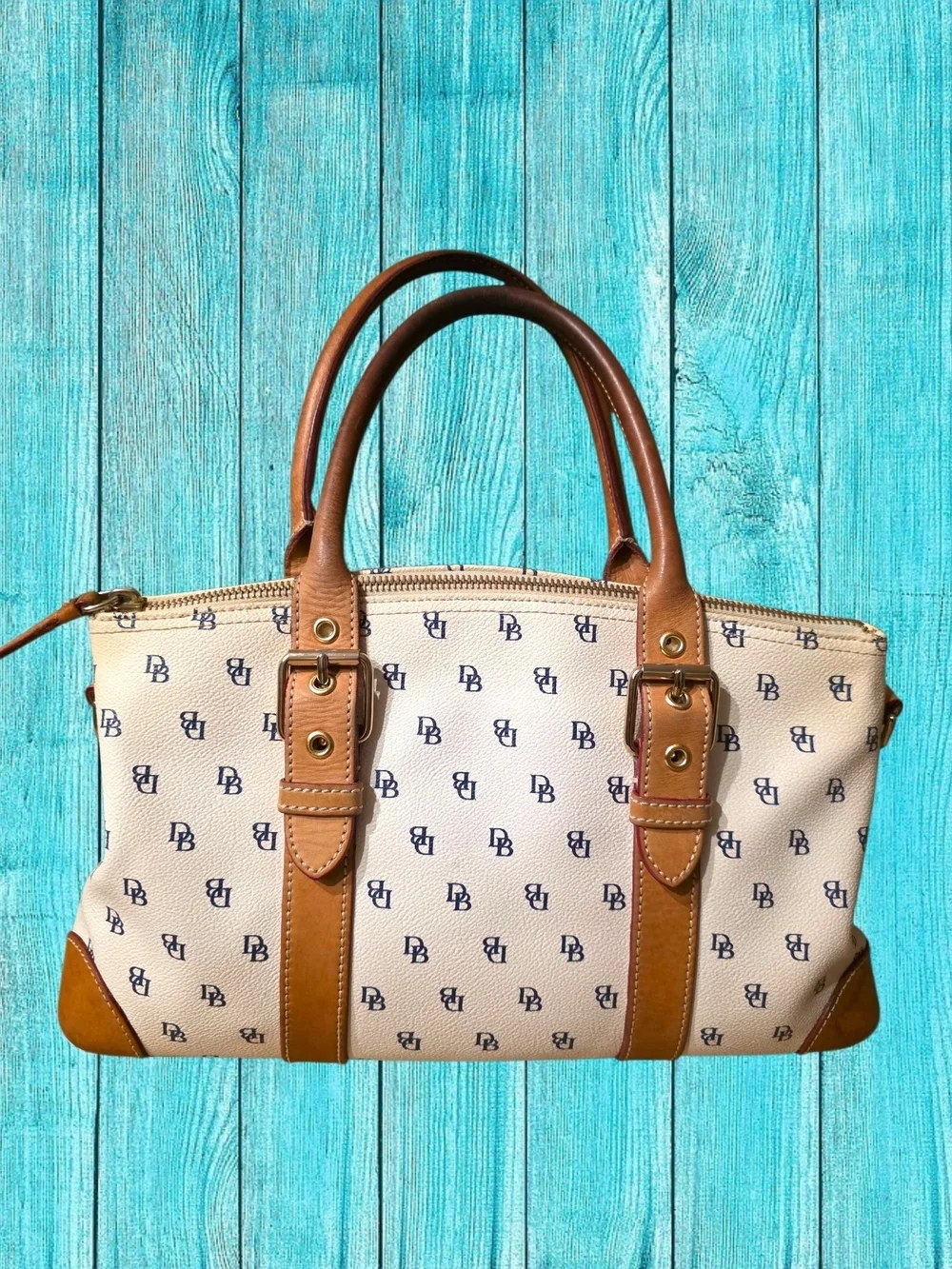 Dooney & Bourke Signature DB Monogram Satchel Tote & Matching Glass Case